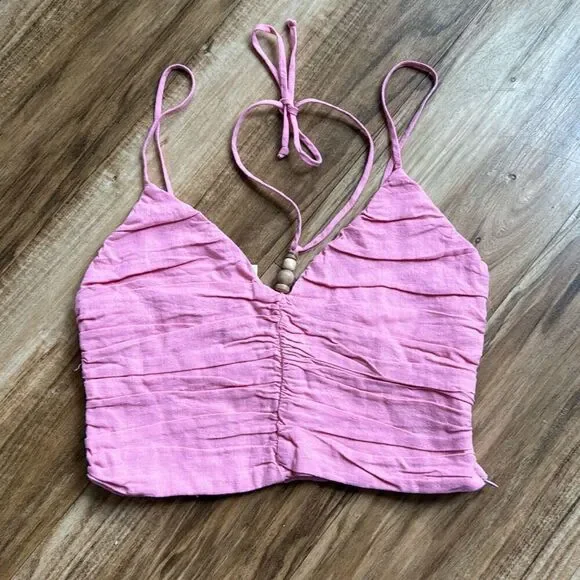 Zara Linen Blend Ruched Crop Top Size L NWT - Picture 3 of 6